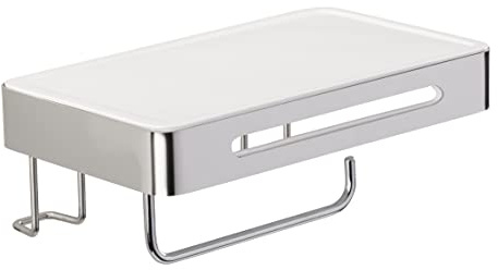 WENKO Toilettenpapierhalter mit Ablage Premium Plus - Rollenhalter mit Ablage, Edelstahl rostfrei, 22 x 9.5 x 15.5 cm, Glänzend