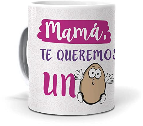 mundohuevo Taza Divertida Día de la Madre | Mamá Te Queremos | Con Pulsera de Regalo para Mamá | Apta para Microondas y Lavavajillas | Taza de Cerámica 350 ml