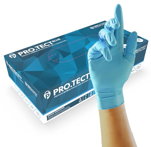 Unigloves PRO.TECT Blue GU0043 Heavy Duty Nitrile Gloves - Multipurpose, Powder and Latex Free, Disposable Gloves, Box of 100 Gloves, Blue, Medium