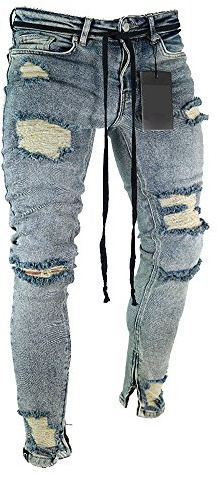 Jeans da Uomo Slim Fit Skinny Strappati Elasticizzati Pantaloni da Denim Grigio M
