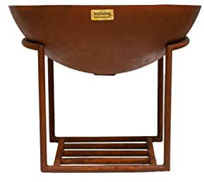 Ivyline Round Cast Iron Firebowl in Rust with Geometric Stand - UV Stable, Frost Proof & Durable Contemporary Stylish Outdoor Firepit - H45cm x W56cm