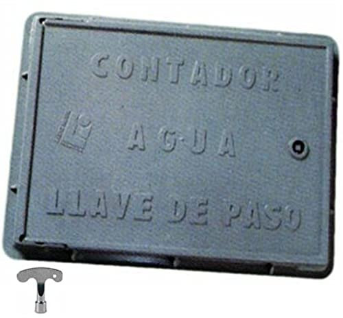 BricoLoco Tapa caja contador agua exterior o interior con puerta. Registro con cerradura y llave. Fabricado en fibra de vidrio. Con inscripción. Cubre contador. ((Medida 35x45 cms.))