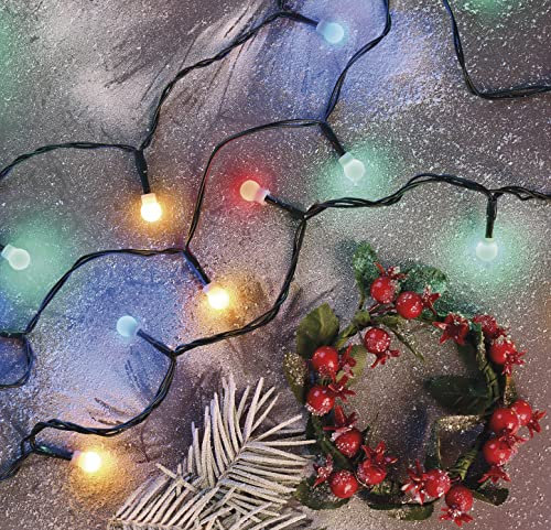 EMOS Cadena de luces LED, colorida para interiores y exteriores, cadena de luces navideñas de 30 m de largo con 300 LED en forma esférica, función de temporizador de 6 horas, fuente de alimentación y