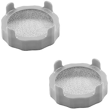 Tapas de tarro de germinación, paquete de 2 tapas de plástico para brotes de semillas con pantalla de colador de acero inoxidable, cubierta de germinación con bandeja de agua para cultivar brotes de