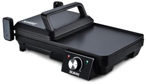 Parrilla Multifunción Silvano - Cocina 2 en 1, 2000W, Plancha de Asar & Grill, Antiadherente, Termostato Regulable, Doble Parrilla 180º, Superficie mixta