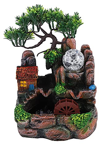 Simulazione Fontana da Tavolo in Resina Decorazione per Giardino Roccioso, Decorazione di Ornamento per la Casa Atomizzante con Luce a LED, Facile Installazione per Pregare
