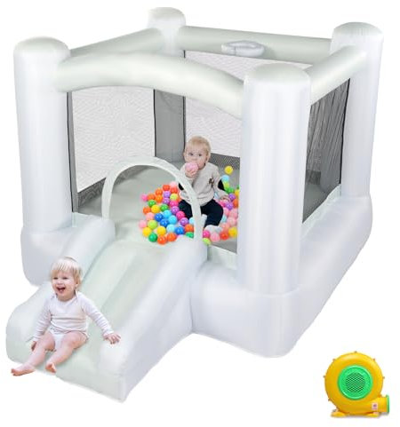 LEADZM Château Gonflable avec Souffleur, Toboggan et Trampoline, Aire de Jeux Extérieure/Intérieure Couleur Macaron, Structure Gonflable pour Enfants de 3 à 10 Ans, 270x200x170cm