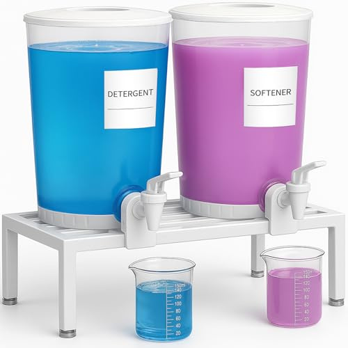 Lifewit 2 Piezas Dispensador de detergente Lavadora, 120 FL oz/3,5L Recipiente Transparente de Plástico Pet para Detergente en Polvo, Dispensador Multifuncional para Ropa con Etiquetas