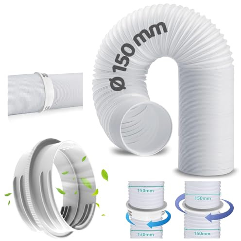 Tubo Aire Acondicionado Portátil 200cm, Con Adaptador Diámetro Interno 130 MM/diámetro Externo 150 MM, Manguera de Ventilación Portátil, Manguera de Escape Acondicionado Telescópica