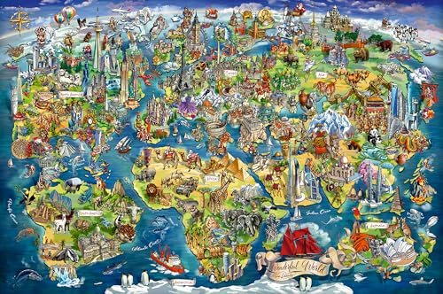 Ravensburger Puzzle 5000 Pezzi Mappa del Mondo Illustrata – Puzzle Adulti +14 anni, 153 x 102 cm, Puzzle per Adulti Super Esperti, Collezione 5000 Pezzi, Idee Regalo