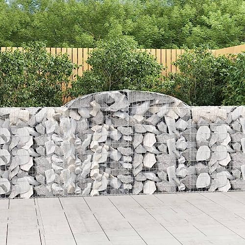 HaoChrymec Gaviones de Piedra, Muro de Contención con Arco Alto, 10 Unidades, Hierro Galvanizado, para Jardín, Terraza o Exteriores, Color Plateado, 300 x 30 x 100/120 cm
