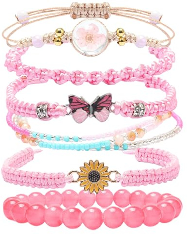 XFSRG 6 Piezas Pulseras para Sisters Pulsera Trenzado Ajustable Bracelets Amistad con Colgantes Regalo para Niñas Damas Hermanas Hombres Adolescentes (Rosa)