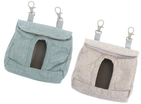 Abaodam Bolsas de Alimentación Colgantes para Conejos y Chinchillas 2 Piezas Gris Azul M Material Seguro Resistente a Mordeduras Bolsa Plegable para Heno y Comida de Mascotas