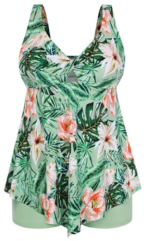 Hanna Nikole Maillot de Bain pour Femmes mûres, Maillot de Bain Grande Taille, Tankini Deux pièces Gainant Ventre Plat, Haut de Tankini Push-up avec Short de Bain Taille Haute et découpes