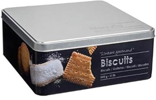 Boite alimentaire - Relief II - biscuits - 20 x 20 x 8.2 cm - Fer et étain - Noir