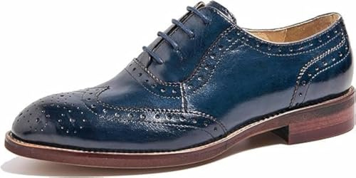 U-lite Damen Perforierte Schnürschuhe Wingtip Leder Flache Oxfords Vintage Oxford Schuhe Brogues.., Blau-2, 41 EU