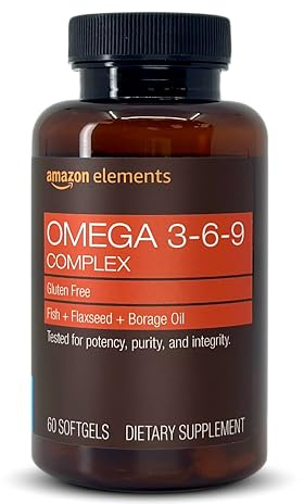 Amazon Elements - Revly Omega 3-6-9, Complex of Fish, Flaxseed and Borage Oil - EPA & DHA Omega-3 fatty acids - 60 Softgels, 2 Month Supply