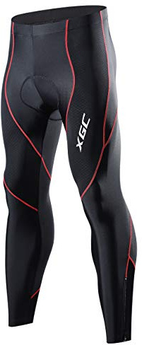 XGC Men's Long Cycling Pants Trousers Bike Pants Trousers Tights Legging with High-Density High-Elasticity and Highly Breathable 4D Sponge Padded (Red, XL)