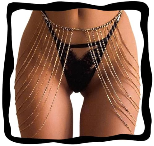 Brishow Gold Body Chain Jewelry Rhinestone Layered Waist Chain Rave Accessories for Women