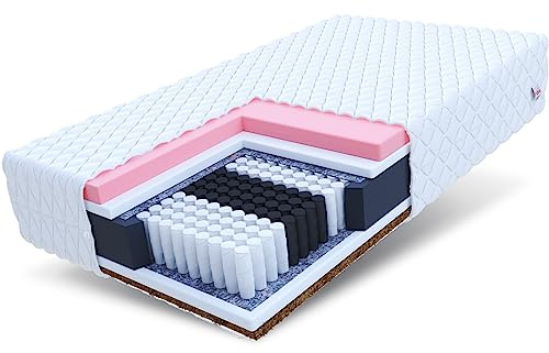FDM IVREA Taschenfederkernmatratze 180x200 cm Matratze 22 cm Höhe Memory Foam 7 Zonen Kokos H3/H5 Mittelhart/Sehr Hart (60-130 kg) Allergikergeeignet Waschbarer Bezug
