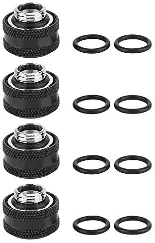 Kafuty Raccordi Compressione Raccordi PC in Ottone Raccordo a Compressione del Raffreddamento ad Acqua del Computer per Tubo Rigido 16mm (4 Pezzi Neri)