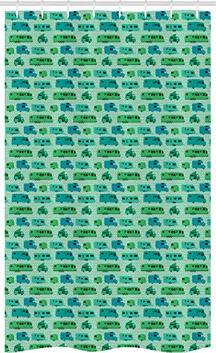 ABAKUHAUS Wohnmobil Schmaler Duschvorhang, Squares und Caravans, Badezimmer Deko Set aus Stoff mit Haken, 120 x 180 cm, Mintgrün Grün