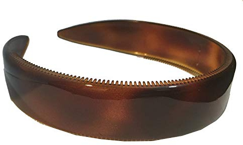 Parcelona Diadema francesa extra ancha de celuloide marrón con puntas interiores de celuloide flexible, diadema de moda para mujer, fuerte agarre, antideslizante, accesorios duraderos para el cabello