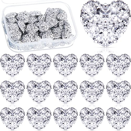 70 Decorazioni a Cuore per Artigianato Strass in Resina con Retro Piatto Gemme d'Argento Gemme di Cristallo da Incollare Abbellimenti per Creazione di Carta per DIY, 12 mm/ 0,47 Pollici