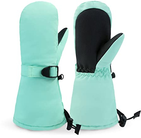 SEYUFN Guantes para niños Invierno Térmico Cálido Guantes de Esquí Niñas Forro Polar Impermeable Forro Bebe Ajustable Niños Guantes Deportivos 1-6 Años (Verde menta, 2-4 años)