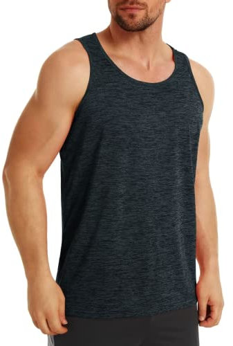 MAGCOMSEN Herren Tanktop T-Shirt Ohne Ärmel Sport Shirt Atmungsaktiv Muskelshirt Herren Leicht Fitness Unterhemd Schnell Trockend Stretch Funktionsshirts für Bodybuilding Gym Schwarz L