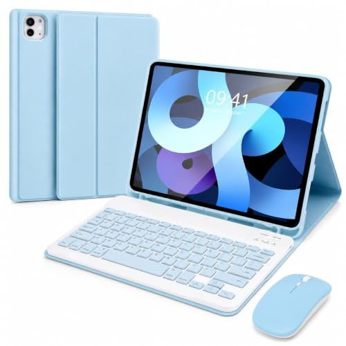 SOPPY Tangentbordsfodral med mus tangentbord för iPad Air 6:e (M2) 11 tum 2024, iPad Air 5th 2022, iPad Air 4th 2020, iPad Pro 11 tum (2018-2022), avtagbart tangentbordsfodral, inbyggt pennfack – blå
