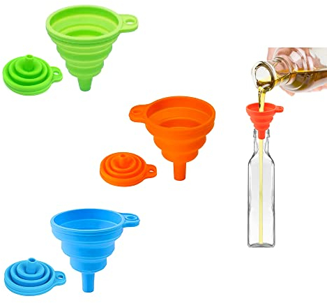 CiciIng 3 imbuti pieghevoli in silicone, 3 colori, piccolo imbuto da cucina, set di imbuto per olio e birra liquidi (piccolo)