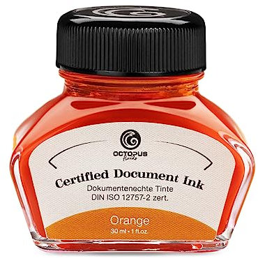 Octopus Fluids Document Ink orange, dokumentenechte Tinte, zertifiziert nach DIN ISO 12757-2, orange, 30 ml
