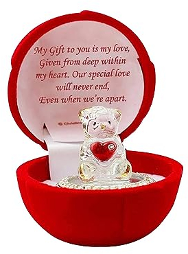 OnlineStreet - Love Heart Teddy Bear Ornament Red Celebration Rose Gift Boxed Glass Present Girlfriend Boyfriend BF GF Wife Christmas Valentines Day Gift