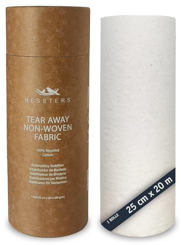 NESSTERS Stickvlies ausreißbar (Tear-Away) - 60 GSM Maschinenstickvlies - 100% Baumwolle - 25cm x 20m Rolle - Ideal für Maschinen- und Handstickerei