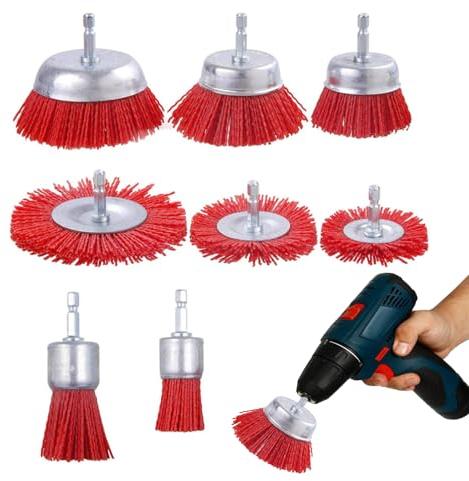 8 Stück Nylonbürste Bohrmaschine Set,Nylonbürste Bohrmaschine mit 1/4 Schaft,topfbürste winkelschleifer nylon,für Bohrmaschine Perfekt zum Entfernen von Rost/Korrosion/Farbe