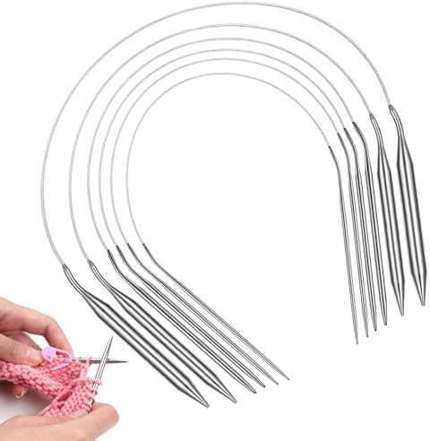 Aeeque Rundstricknadeln Set 60cm, 2.5 mm - 9.0 mm, 6 Stücke Edelstahl Rundstricknadeln für Profis und Anfänger, Leichte Rund Stricknadeln für Mützen, Ärmel, Pullover