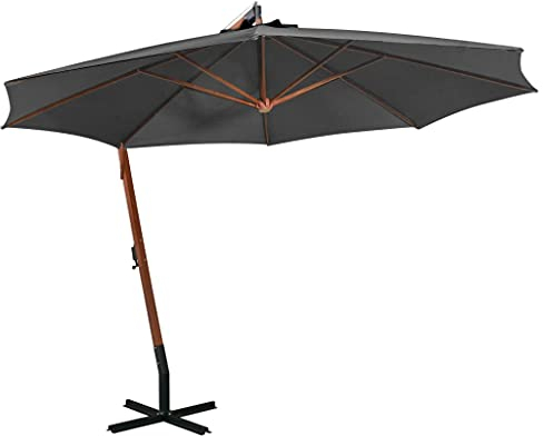 Willood Ampelschirm Sonnenschirm mit Kurbelmechanismus Gartenschirm Strandschirm Schirm Balkonschirm Marktschirm mit Mast Anthrazit 3,5x2,9 m Massivholz Tanne