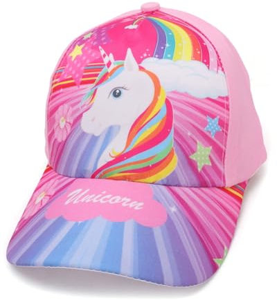 QLEUIFT 1 pcs Mädchen Baseballkappe Verstellbarer Kinder Snapback Trucker Cap Baumwolle Mädchen Baseball Mütze Sonnenhut, Buntes rosa Einhorn
