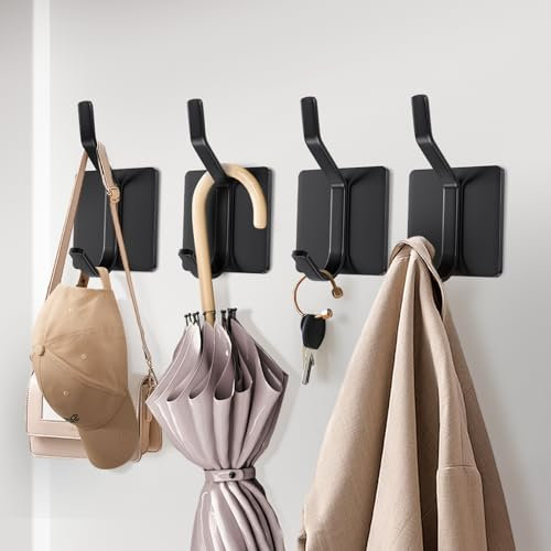 Brencco Crochet Adhesif Mural, 4 Pièces Porte Manteau Mural Sans Percage, Porte Serviette Salle de Bain, Patere Salle de Bain, Crochets Adhesifs Muraux, Convient pour Cuisine, Salon