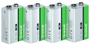 Granicell 4 pilas recargables de 9 V, 9 V NiMH de alta capacidad
