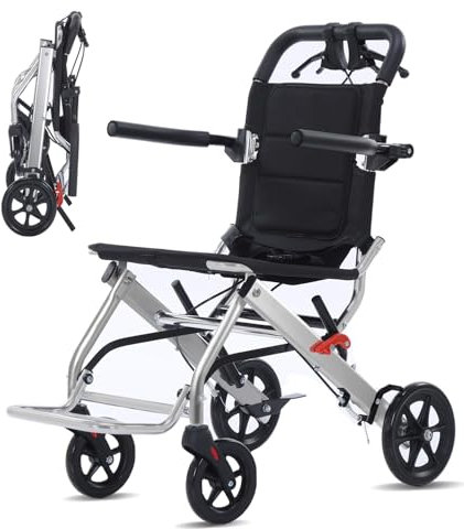 Sedia a rotelle Leggera e Pieghevole, Sedia a rotelle Portatile da Viaggio con braccioli Pieghevoli, Sedia a rotelle Transit per Anziani, Portata 100 kg,Nero