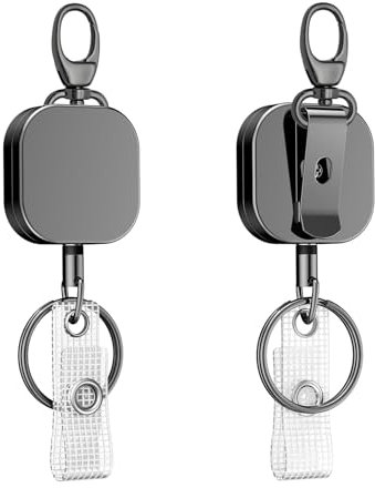 ROSYLEVE 2 llaveros extensibles, llavero retráctil con llavero cuadrado de metal de 60 cm, cuerda de acero extensible, cordón extensible