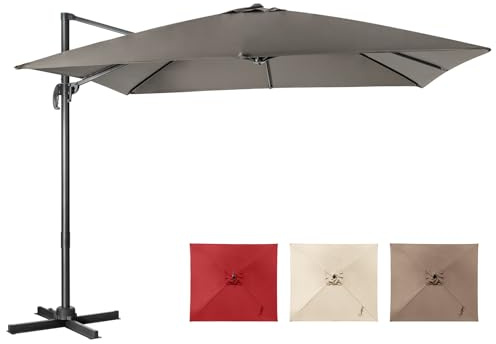 COSTWAY Sombrilla Terraza Exterior 3x3M con Base Cruzada, Sombrilla Jardin Rectangular, 3 Inclinaciones, Rotación 360°, 8 Varillas, Parasol Excentrico Grande Jardin Terraza Patio (Gris)