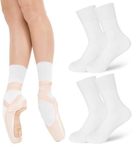 SGQTZDZQ 2PCS White Ballet Socks, Breathable and Skin-Friendly Ballet Socks for Girls, Nylon Girls Stockings for Dance Classes (White,M)