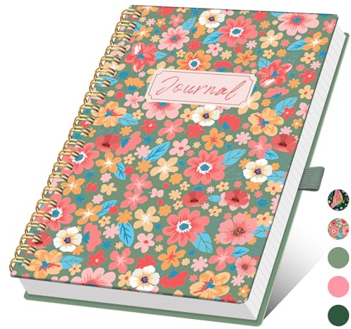 XLOXFU Dotted Spiral Notebook A5 Journal for Women & Men, 140 Pages,Bullet Dot Grid Hardcover Notebook for Work & Note Taking, Journals for Writing, Flower