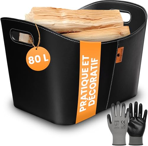 BLACK OAK Holzkorb DAKOTA XL 80L 56 x 43 x 36cm - für Kaminholz - schwarz