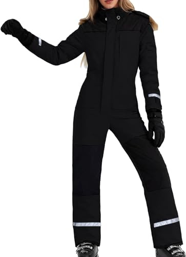 Womens Onesie Ski Suit Winter Outdoor Sports Warm Waterproof Snowsuit Color Block Jumpsuits Snow Jackets
