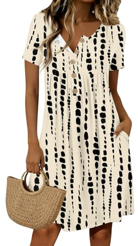 MOKBAY Vestidos Verano Mujer 2026 Manga Corta Botones Casual Verano Beach Summer Dresses for Women Playeros Sueltos Women Playa Frescos Elegante Dress