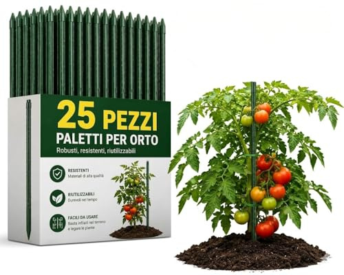 Set 25 PEZZI Supporto in Acciaio Plastificato per Orto Sostegni per Pomodori Bastoncini di Supporto per Piante Rampicanti Pali per Orto e Giardino (120 cm - Ø 11 mm)